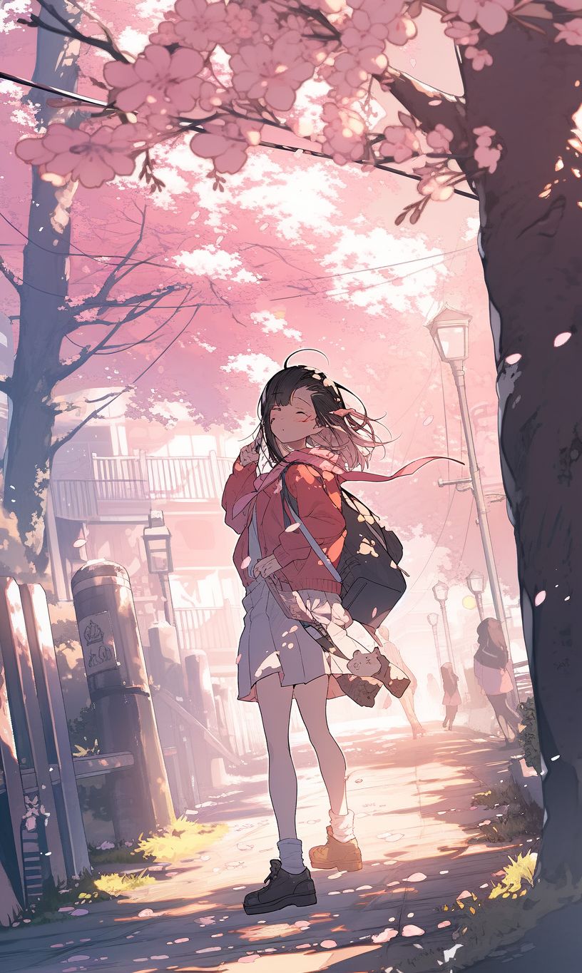 NC MKT manga and anime asian girl walking amidst pink cherry bl 52d439a4 5b42 43a8 909d 07f0913604b6